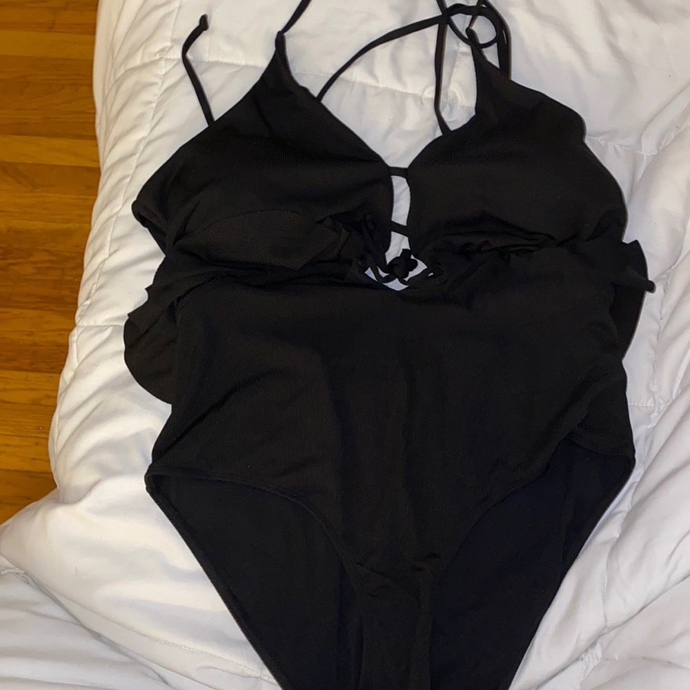 Black one piece bathing suit